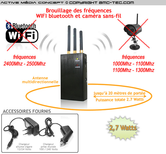 BR-WIFI-27 - Brouilleur portable Wifi - bluetooth - camera sans