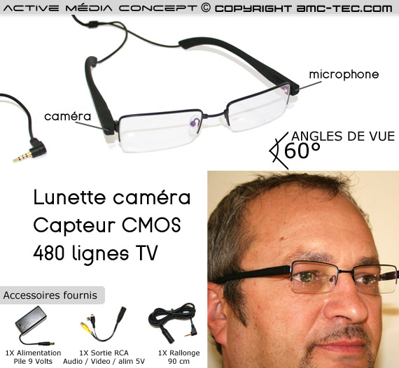 LUN-SNA - Lunette classique avec micro caméra audio vidéo 480 lignes