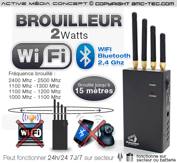 BRV-WIFI-2W - Brouilleur portable ventilé WiFi Bluetooth Caméra sans-fil 2  Watts autonome
