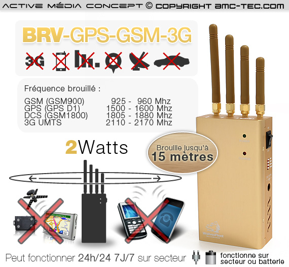 BR-GPSM-A - Brouilleur GPS - GSM et 3G de 10 watts autonome pour