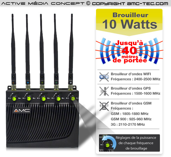 BR-ALL-10W - Brouilleur professionnel WIFI GSM-3G GPS à fréquence sélective  de 10 watts