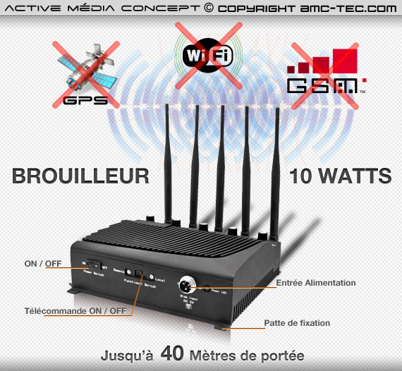 BR-ALL-10W - Brouilleur professionnel WIFI GSM-3G GPS à fréquence sélective  de 10 watts
