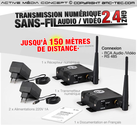 TX-RX-100PTZ - Kit émetteur récepteur numérique 2.4 Ghz Sans interférence