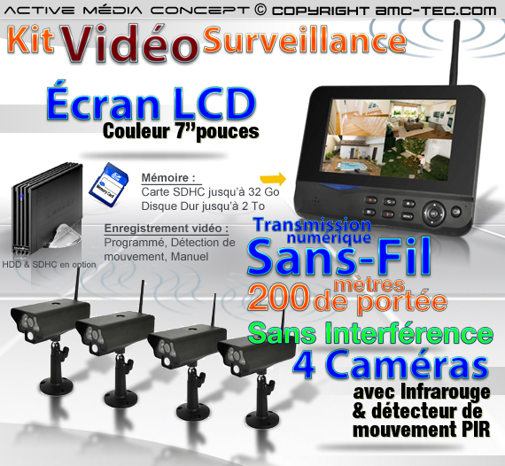 Kit Caméra de Surveillance Sans Fil avec Enregistrement + Moniteur