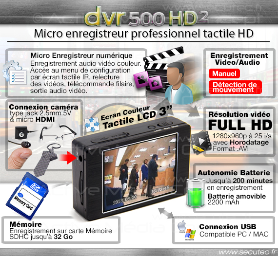 Micro enregistreur professionnel tactile HD