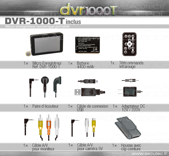 DR-1000-T - Micro enregistreur numérique professionnel tactile HD 1080P HDD  320Go
