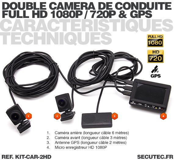 KIT-CAR-2HD - Kit vidéosurveillance anti vandalisme véhicule avec 2 caméra  HD longue autonomie et détection de mouvement