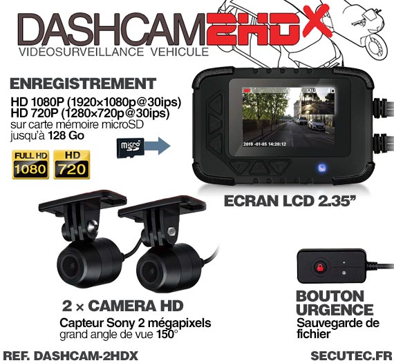 Enregistreur de conduite auto moto avec double caméra HD 1080P GPS