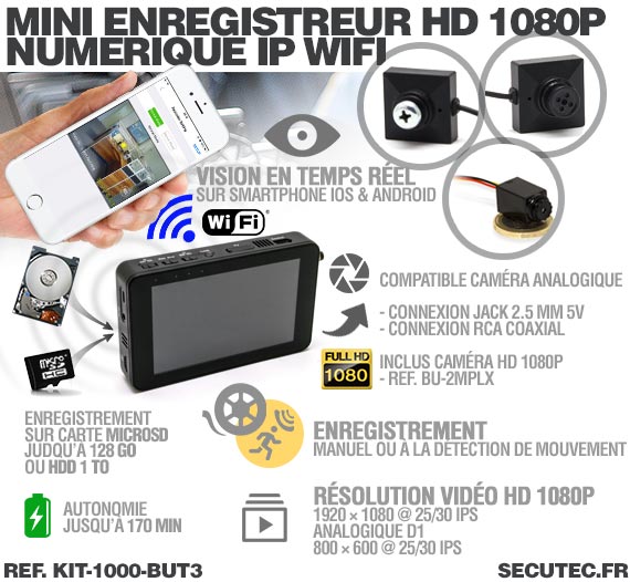 Mini caméra espion, micro caméra avec détection de mouvement, caméra cachée  Full HD 1080p avec autonomie de 1,5 heure, caméra de sécurité cachée avec  enregistrement en boucle, parfaite pour la maison et