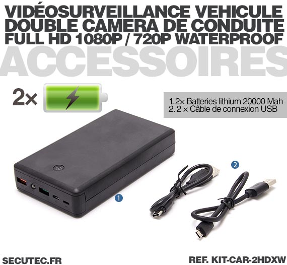 Kit vidéosurveillance Anti vandalisme véhicule Auto Moto avec 2 caméras HD  Longue autonomie mémoire 128 Go