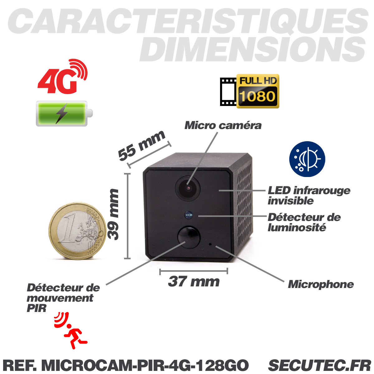 Mini Caméra De Surveillance Sans Fil 1080P - Vision Nocturne, Angle 140°, Détection Mouvement, Pas Besoin De Wi-Fi
