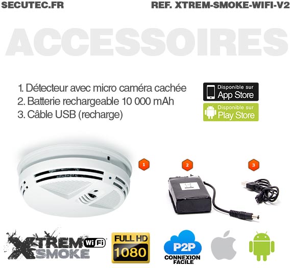 Détecteur de fumée caméra WiFi P2P HD 1080P avec détecteur de