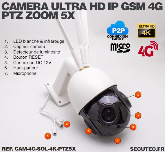 CAM-4G-SOL-4K-PTZ5X - Kit camera PTZ solaire autonome 4G